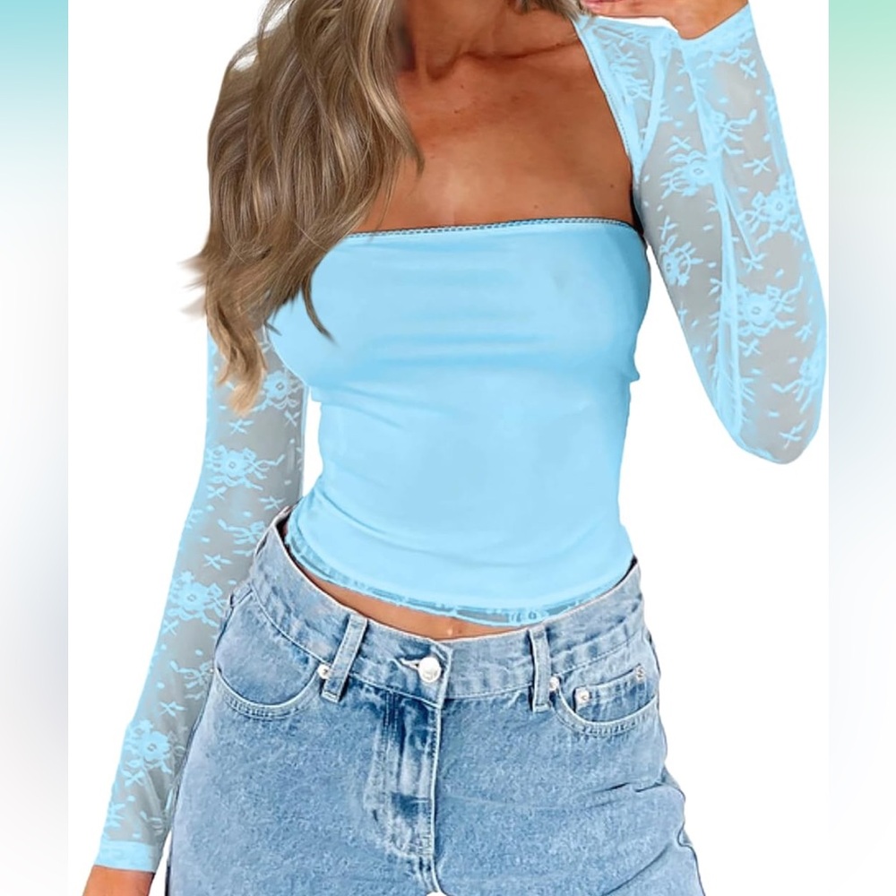 Y2K 2-Piece shoulder shrug and bandeau top. Never worn! Light blue
